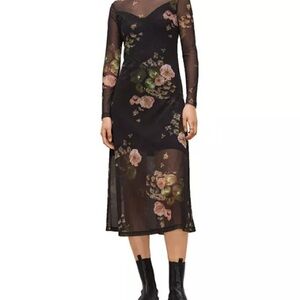 ALLSAINTS Floral Sheer Black Dress